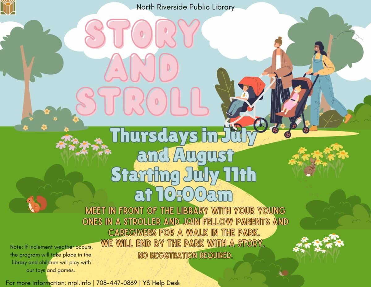 Meet in front of the library with your young one in a stroller and join fellow parents/ caregivers for a walk in the park. We will end by the park with a story. No Registration required. Note: If inclement weather occurs, the program will take place in the library and children will play with our toys and games.